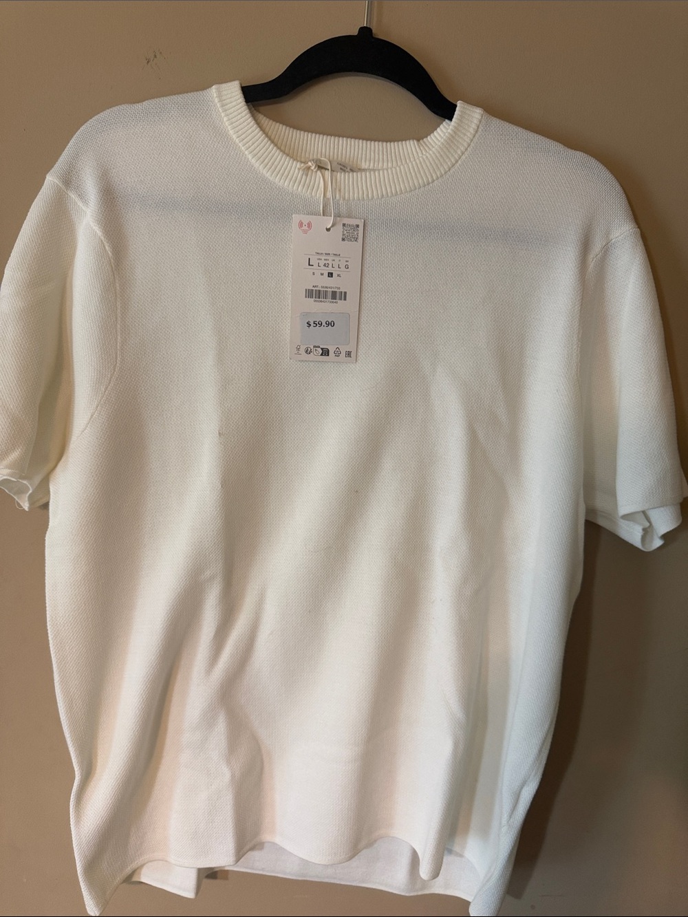 Zara White Short-Sleeve Knit Top